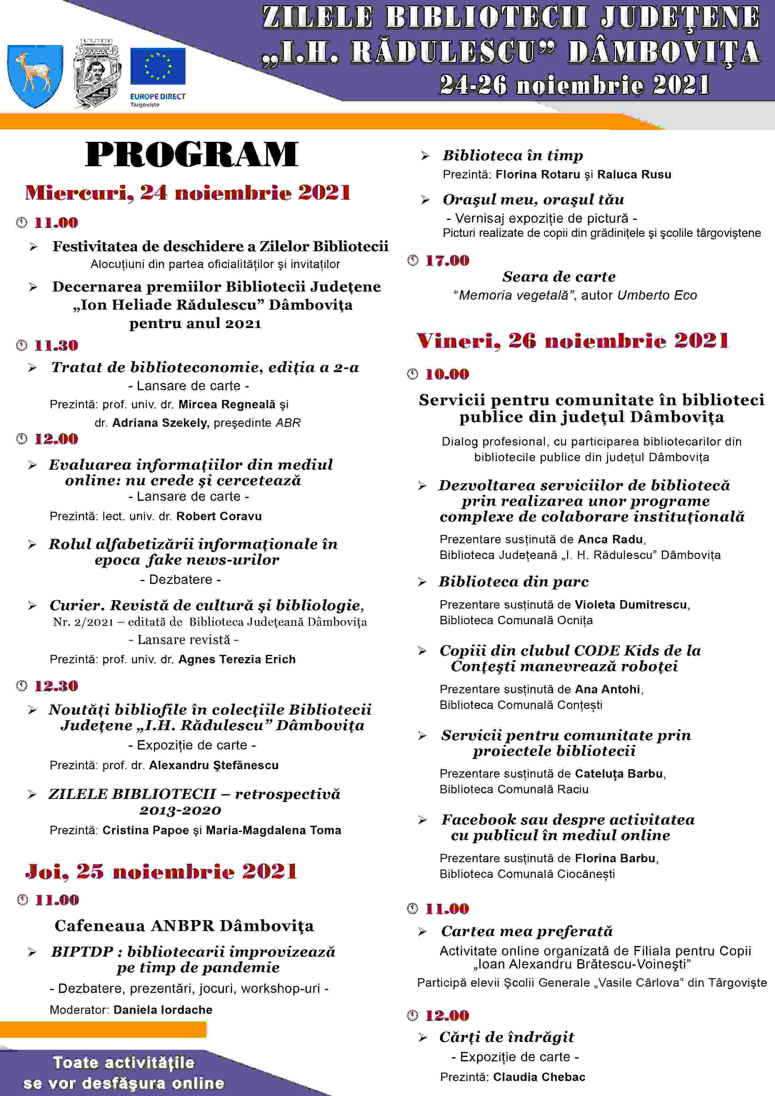  24-26 noiembrie 2021  -  Zilele Bibliotecii